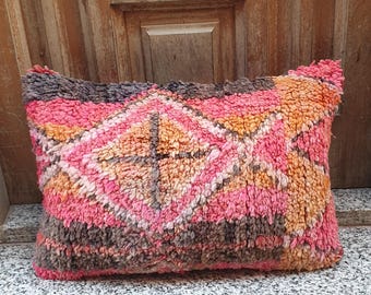 Oreiller berbère, taie d&#39;oreiller vintage tapis marocain, housses de coussin berbère vintage en laine, oreiller boujaad, coussin berbère