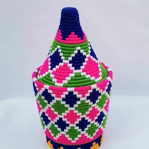Panier berbère tissé à la main Fait à la main Maroc Rangement Panier en osier Panier de paille Artistique Abstrait Boho Electic Boho