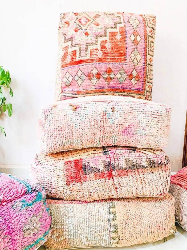 Moroccan Floor Cushion Kilim Pouf Vintage Ottoman Pouf - Etsy