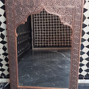 Miroir mural marocain en cuivre fait main - Design antique gravé, décoration d&#39;intérieur vintage, laiton massif, livraison gratuite