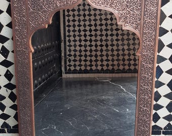 Handmade Copper Moroccan Wall Mirror: Engraved Antique Design