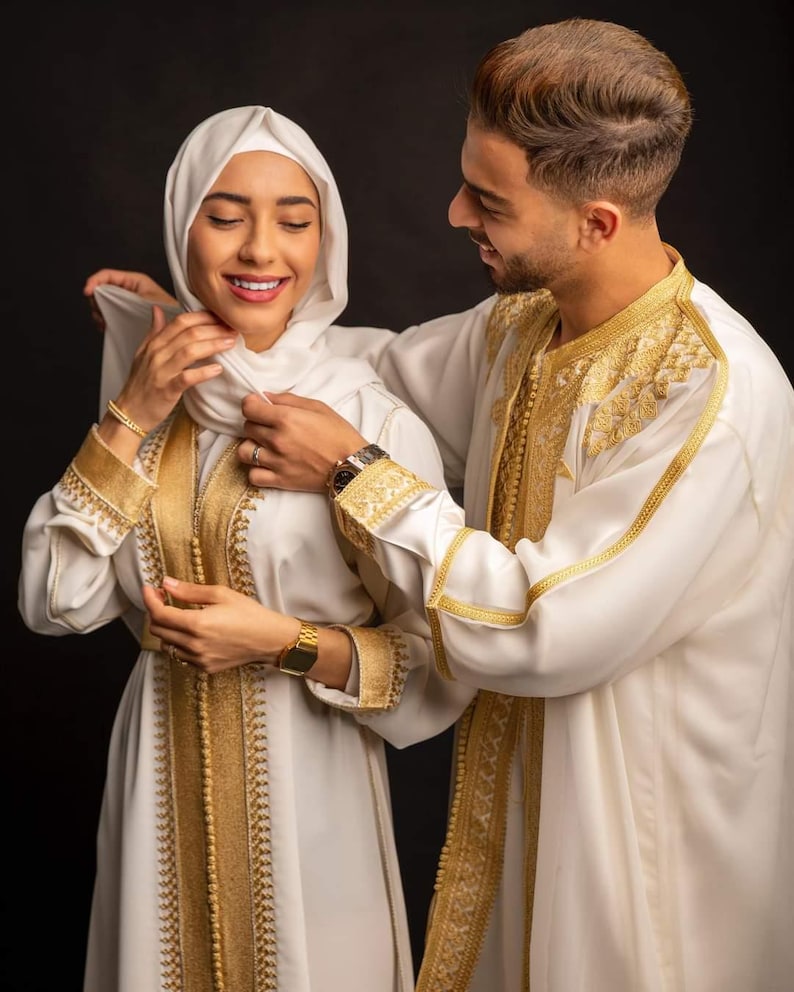 Completo Jabador marocchino a 3 pezzi – Abito tradizionale da uomo per matrimoni ed Eid – Mlifa, Chiffon immagine 4