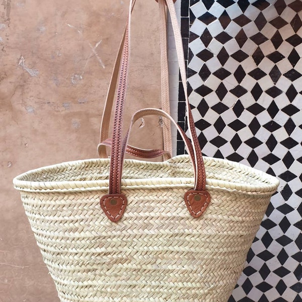 Sacs en paille natural Panier de marché Fait à la main Panier marocain Sac en paille marocain Poignée paume Français Panier de marché PANIER