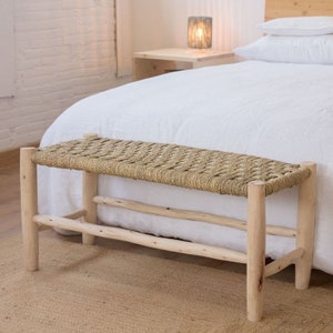 Banc en bois massif et tressage naturel image 1