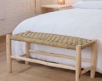 Banc en bois massif et tressage naturel