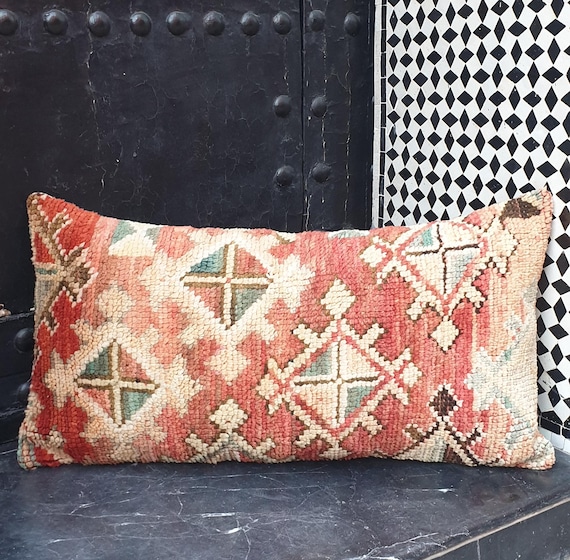 Vintage Berber Wolle Kissenbezug | Handgefertigtes marokkanisches Kissen, 90 x 50 cm