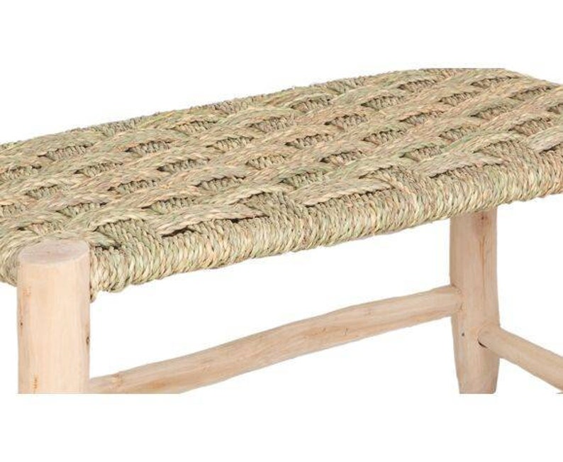 Banc en bois massif et tressage naturel image 3