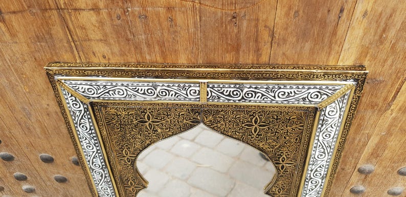 Handmade Moroccan Arch Mirror – Engraved Brass Frame, Elegant Wall Decor image 6