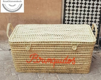 Malle de rangement en osier personnalisé, coffre de rangement à personnaliser en feuille de palmier, boîte de rangement, coffre à jouets