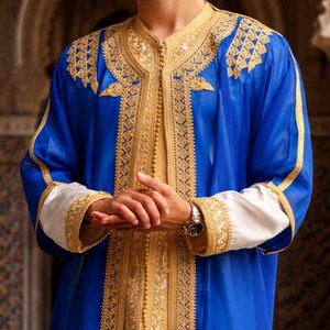 Handgefertigtes marokkanisches Jabador Set 3-teilig – Traditionelles Herren Hochzeits-, Eid Outfit Bild 6