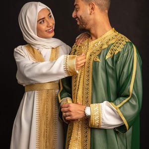 Completo Jabador marocchino a 3 pezzi – Abito tradizionale da uomo per matrimoni ed Eid – Mlifa, Chiffon immagine 6