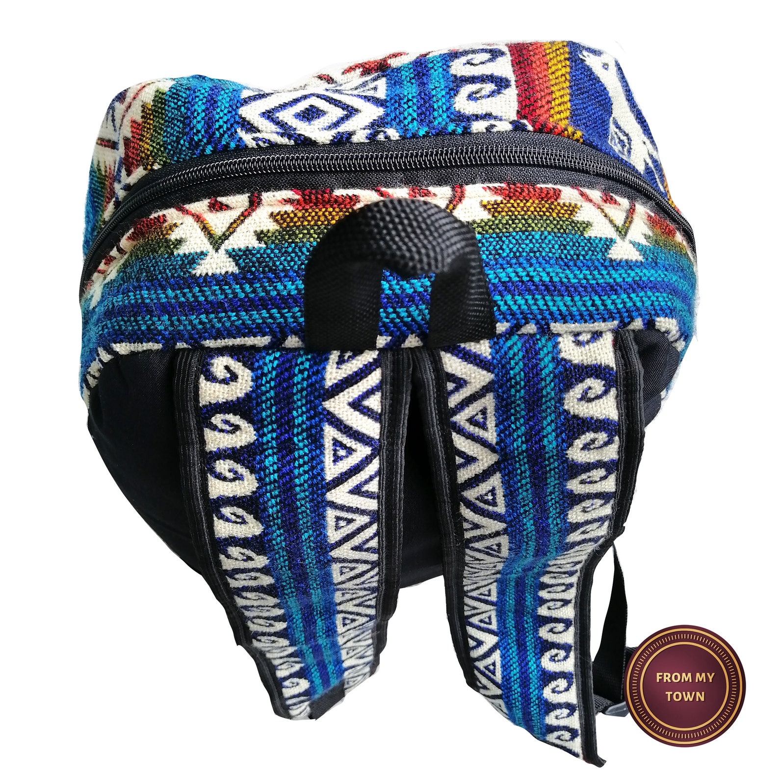 Handwoven Blue Backpack Aztec patterns Made In Ecuador by Etsy