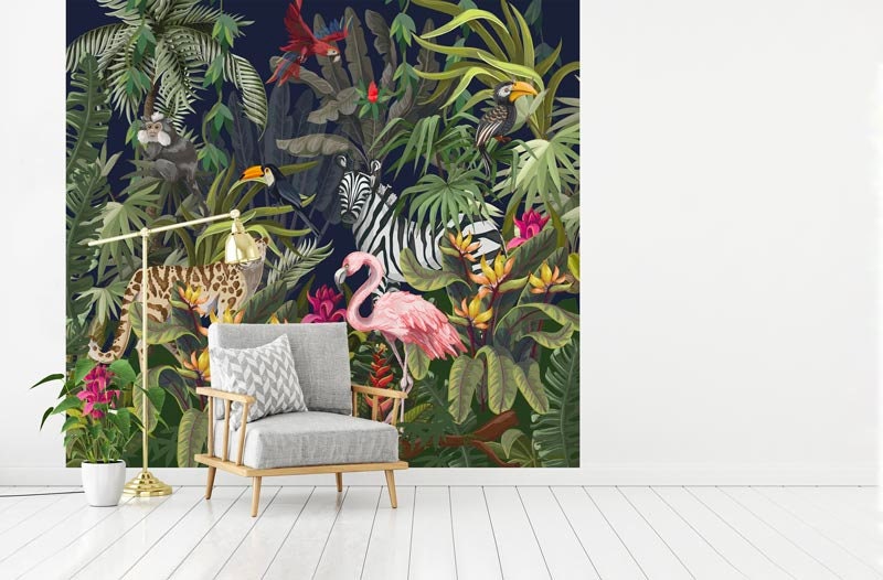 Papier Peint Textile Zebra Auto-Adhésif, Forêt et Animaux Tropicaux