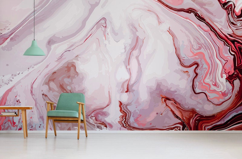 Papier Peint Juste Rose Auto-Adhésif, Papier Textile, Fluide Art Facile à Poser, Mural