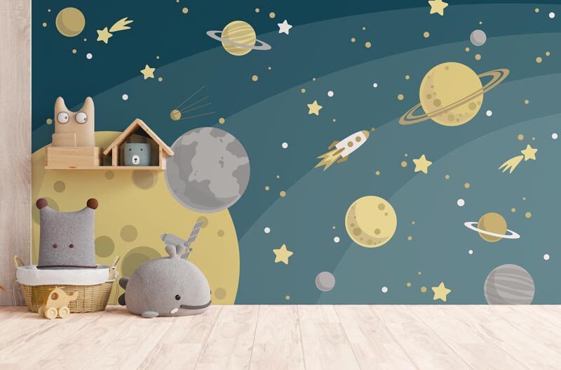 Papier Peint Toile Univers Auto-Adhésif, Galaxie Enfant