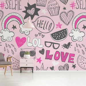 Papier peint Girly auto-adhésif, papier peint textile, papier peint carte facile à poser, murale