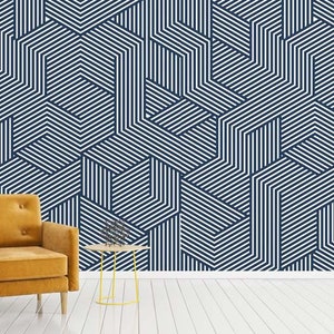 Carta da parati adesiva in tela 3D, blu geometrico e bianco