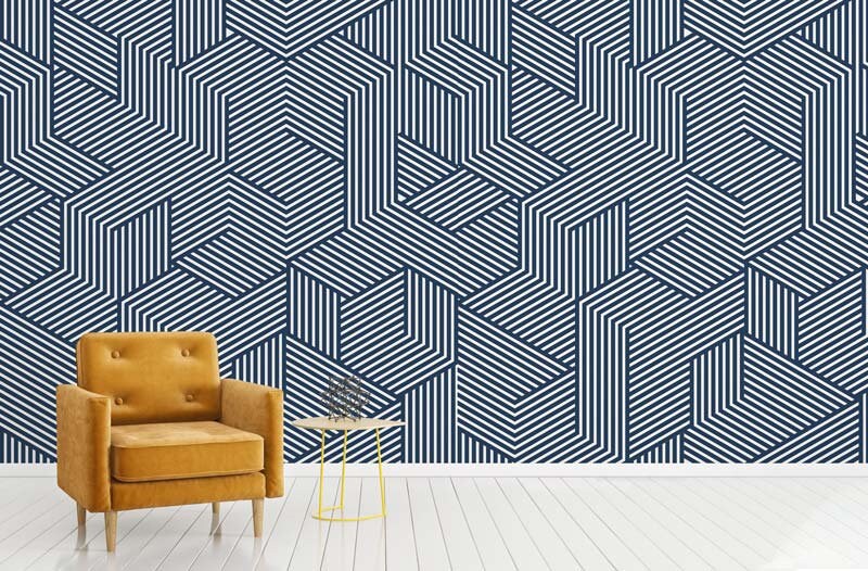 Papier Peint Toile 3D Adhésif, Géométrique Bleu et Blanc