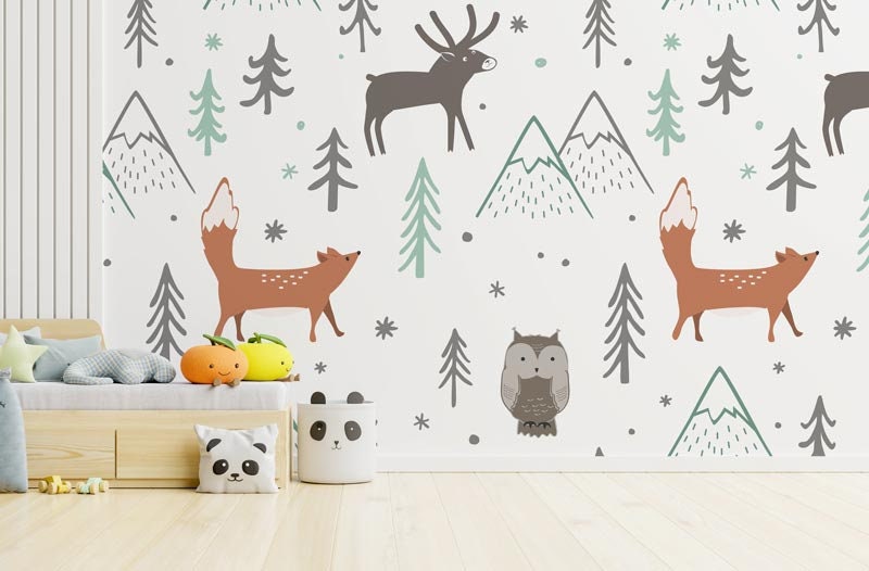 Papier Peint Intissé Mountain Adhésif, Animaux de La Montagne Enfant