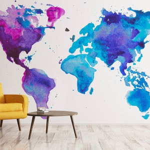 Papier peint  Aquarelle auto-adhésif, papier peint textile, papier peint carte facile à poser, mural