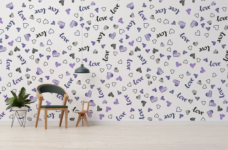 Papier Peint Toile Purple Love Auto-Adhésif, Enfant Coeur Violet