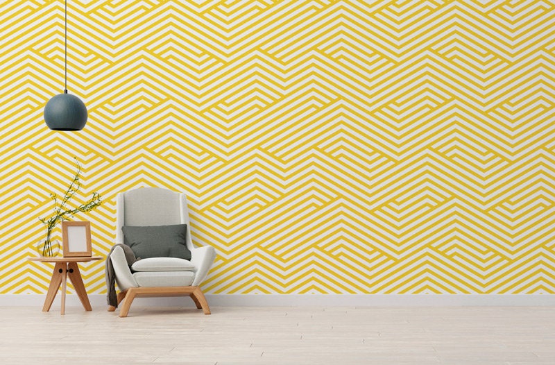 Papier Peint Intissé Solaire Adhésif, Géométrie Jaune