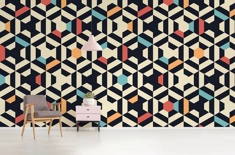 Papier Peint Hétérogene Auto-Adhésif, Papier Textile, Géometrique Facile à Poser, Mural