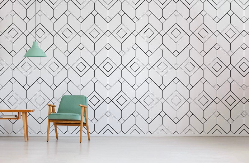 Papier Peint Géometrique Auto-Adhésif, Papier Textile, Géometrique Facile à Poser, Mural