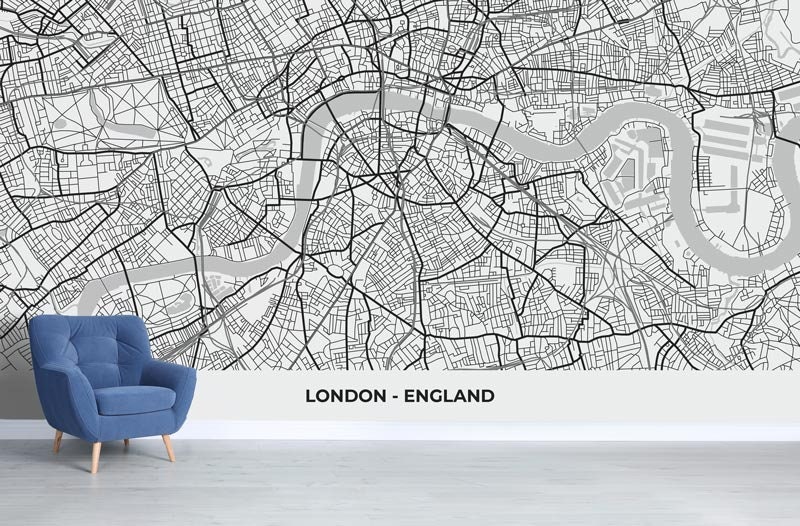 Papier Peint London Street Auto-Adhésif, Papier Textile, Carte Facile à Poser, Mural