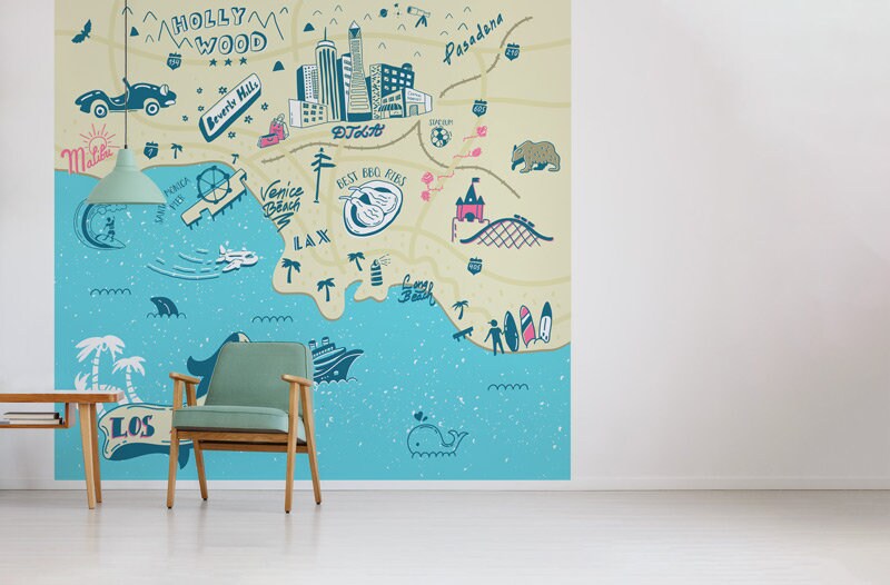 Papier Peint Venice Beach Auto-Adhésif, Papier Textile, Carte Facile à Poser, Mural