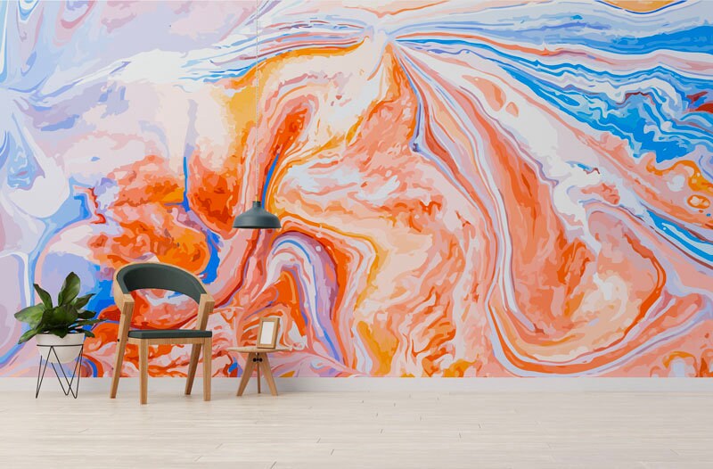 Papier Peint Aurore Auto-Adhésif, Papier Textile, Fluide Art Facile à Poser, Mural