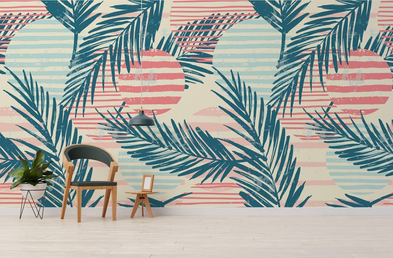 Papier Peint Toile Surf Autocollant, Feuilles de Palmier