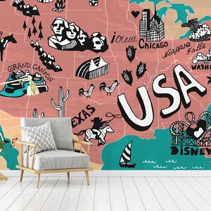 Papier peint  States auto-adhésif, papier peint textile, papier peint carte facile à poser, mural