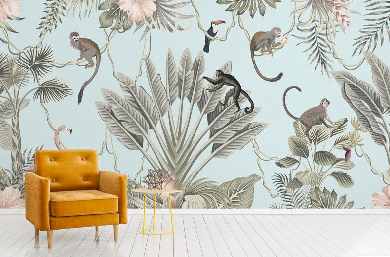 Papier Peint Primate Auto-Adhésif, Papier Textile, Nature Facile à Poser, Murale, Peel & Stick Wallp