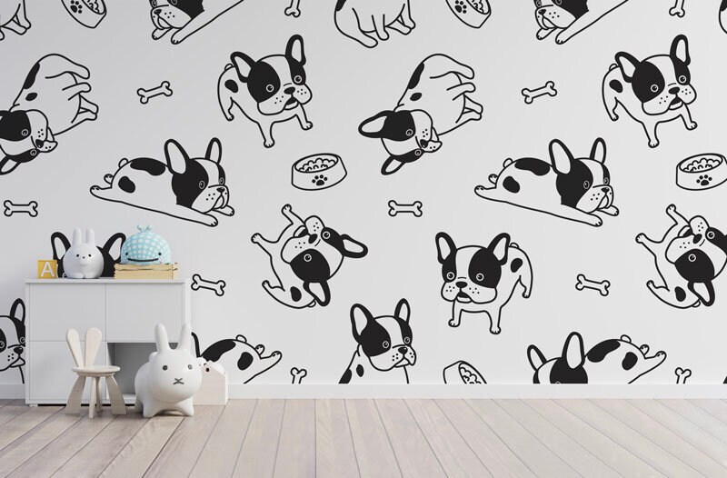 Papier Peint Doggy Auto-Adhésif, Papier Textile, Enfant Facile à Poser, Mural