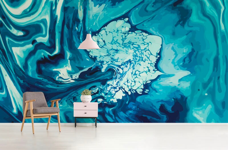 Papier Peint Tsunami Auto-Adhésif, Papier Textile, Fluide Art Facile à Poser, Mural