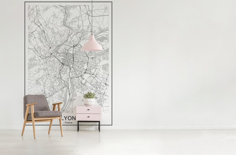 Papier Peint Lyon Auto-Adhésif, Papier Textile, Carte Facile à Poser, Mural