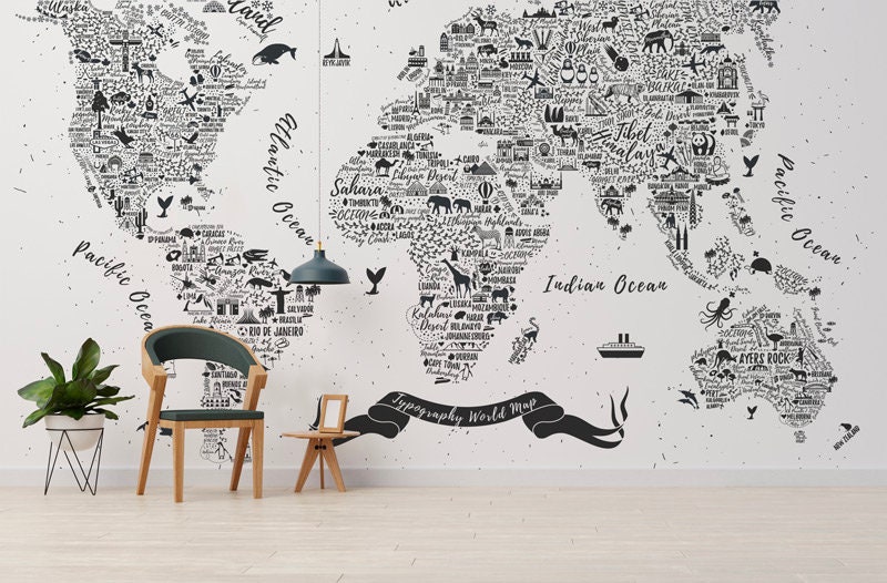 Papier Peint Toile Black & Whitefull Adhésif, Carte Noir et Blanc