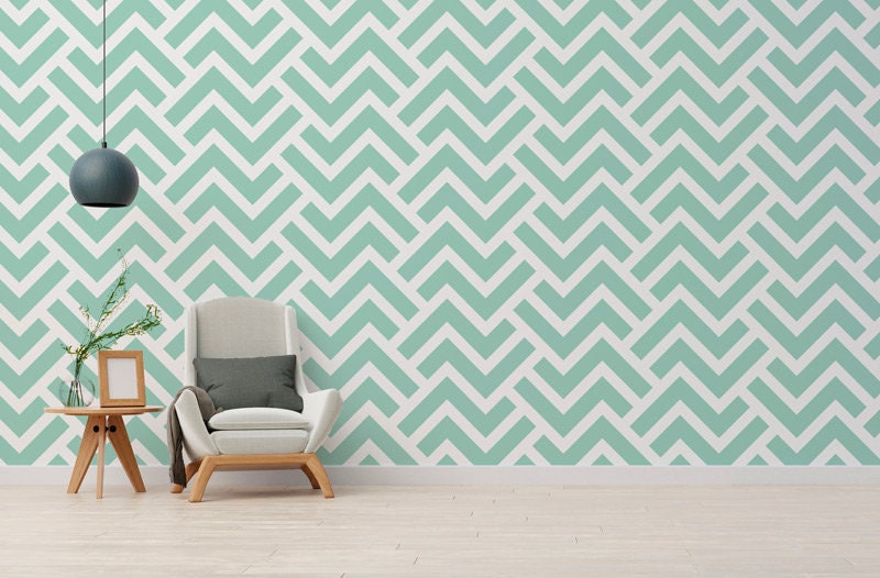 Papier Peint Vert d'eau Auto-Adhésif, Papier Textile, Géometrique Facile à Poser, Murale