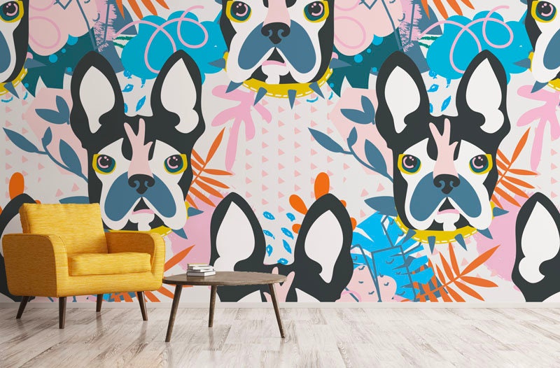 Papier Peint Toile Dogs Adhésif, Chiens Colorés