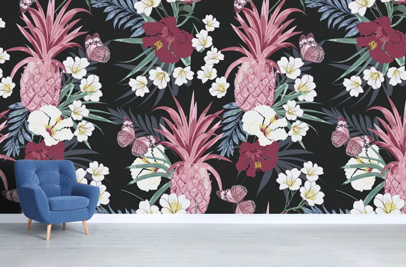 Papier Peint Pink Ananas Auto-Adhésif, Papier Textile, Nature Facile à Poser, Mural