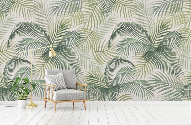 Papier Peint Textile Fern Auto Adhésif, Dessins de Feuilles Couleur Vert