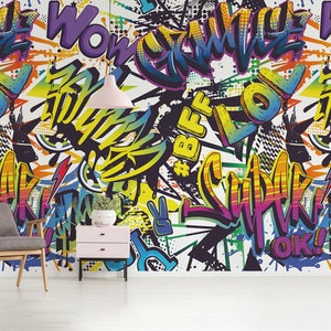 Papier peint Graffiti auto-adhésif, papier peint textile, papier peint carte facile à poser, murale