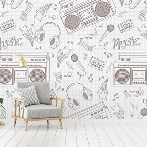 Papier peint Radio K7 auto-adhésif, papier peint textile, papier peint carte facile à poser, murale