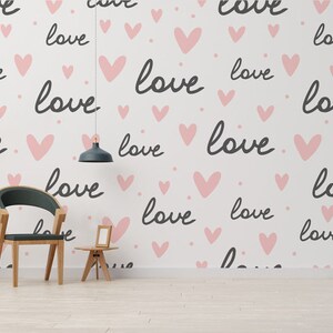 Papier peint toile Love auto-adhésif, enfant dessin love coeur