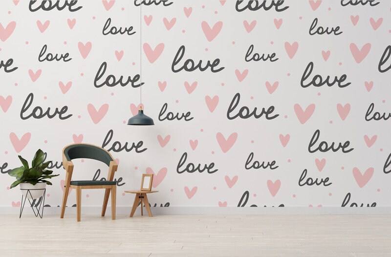 Papier Peint Toile Love Auto-Adhésif, Enfant Dessin Love Coeur