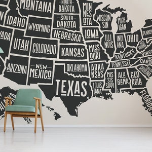 Papier peint  Black States auto-adhésif, papier peint textile, papier peint carte facile à poser, mural
