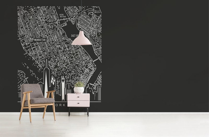 Papier Peint New York City Auto-Adhésif, Papier Textile, Carte Facile à Poser, Mural