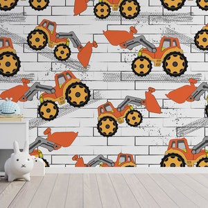 Papier peint toile tractopelle auto-adhésif, construction enfant, chantier