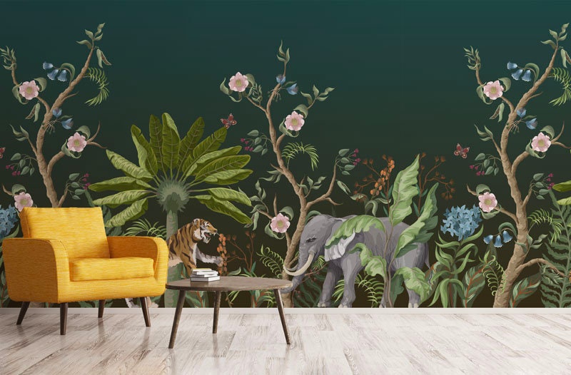 Papier Peint Sheer Khan Auto-Adhésif, Papier Textile, Nature Facile à Poser, Mural